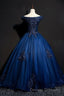 Off The Shoulder Lace Up Floor Length Princess Prom Dress With Lace Appliques