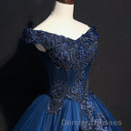 Off The Shoulder Lace Up Floor Length Princess Prom Dress With Lace Appliques