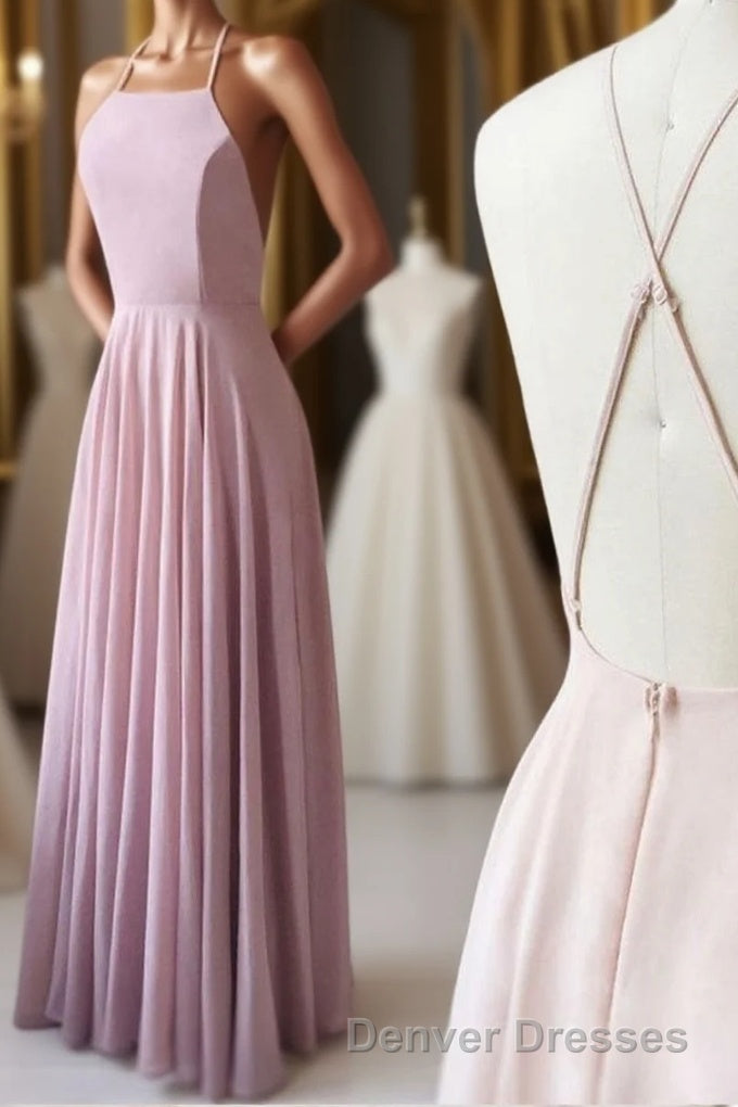 Cute Spaghetti Straps Sleeves Simple Long Prom Dress For Girls Main image