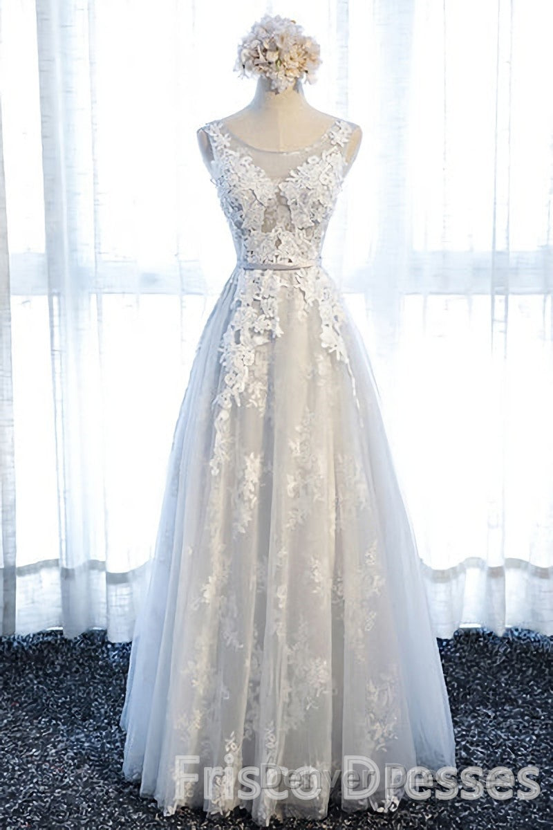 Ivory And Light Blue Long A-line Lace Up Cute Prom Dress Party Dress