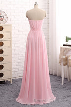 Elegant Strapless A-line Pink Chiffon Long Prom Dress Girly Dress