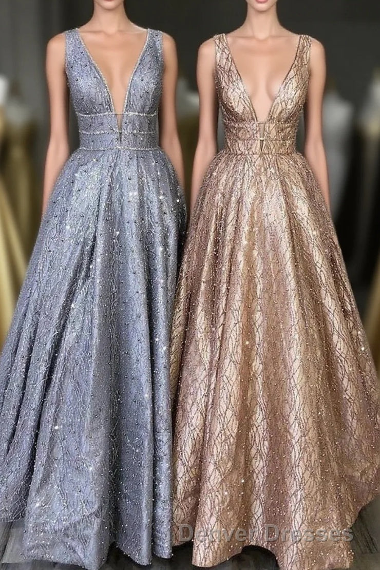 Amazing Unique V-neck Long Prom Dress Gorgeous Modest Floor Length Party Dress Main image