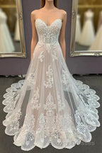 Modest Sweetheart Lace Long Wedding Dress Beach Wedding Dress
