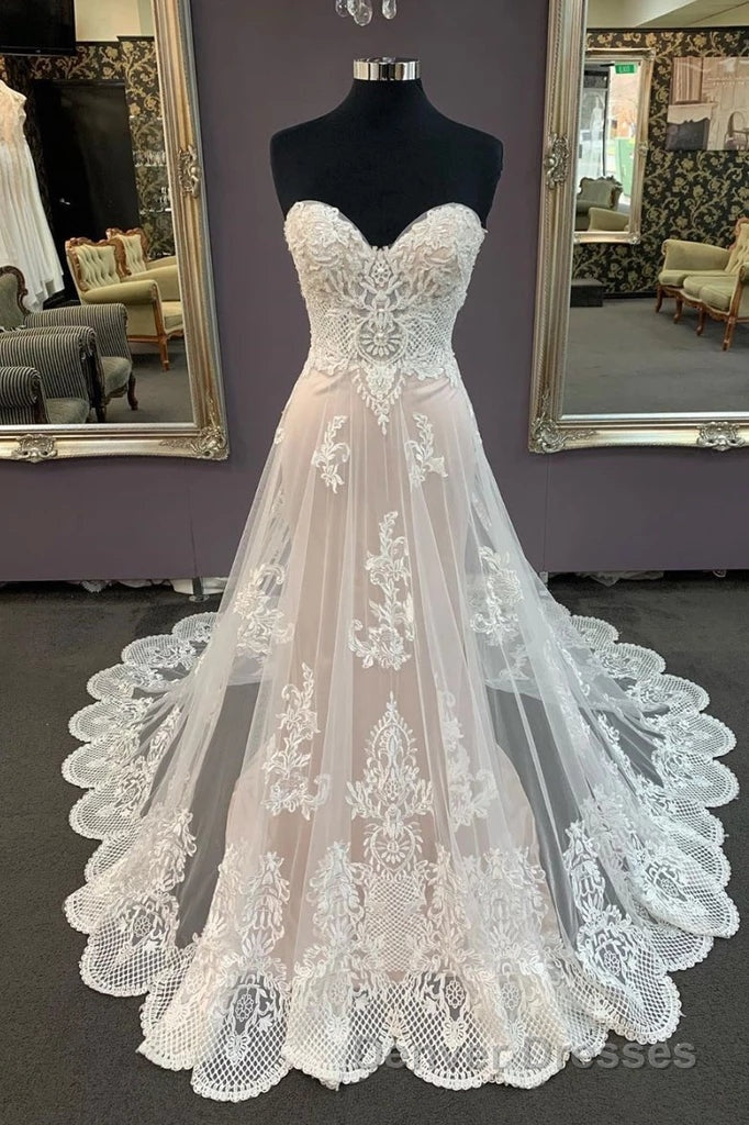 Modest Sweetheart Lace Long Wedding Dress Beach Wedding Dress Secondary image