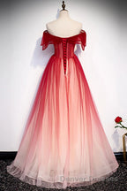 Burgundy Off The Shoulder Tulle Long Lace Up Formal Prom Dress Party Dress