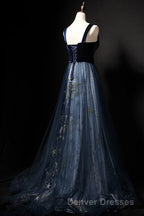 Elegant Long Lace Up Velvet Tulle Prom Dress Modest Party Gowns