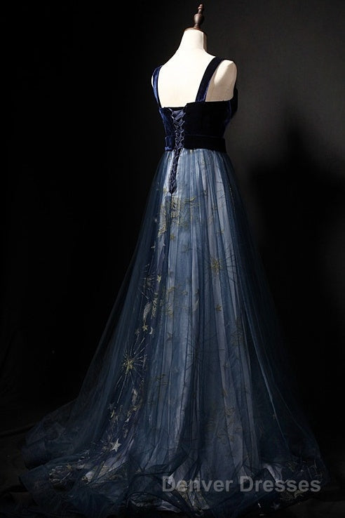 Elegant Long Lace Up Velvet Tulle Prom Dress Modest Party Gowns