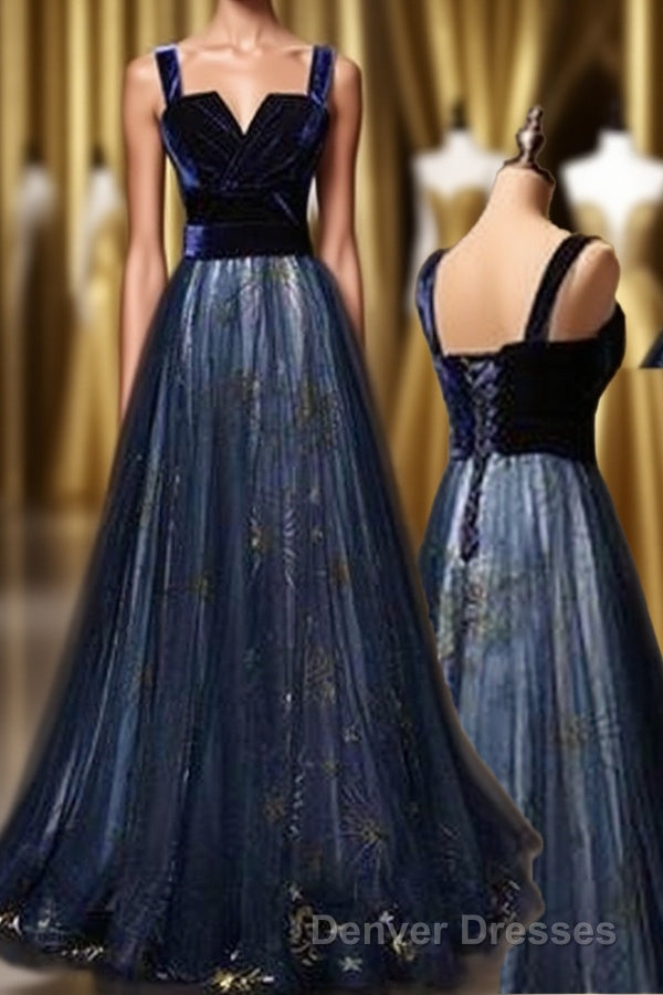 Elegant Long Lace Up Velvet Tulle Prom Dress Modest Party Gowns Main image