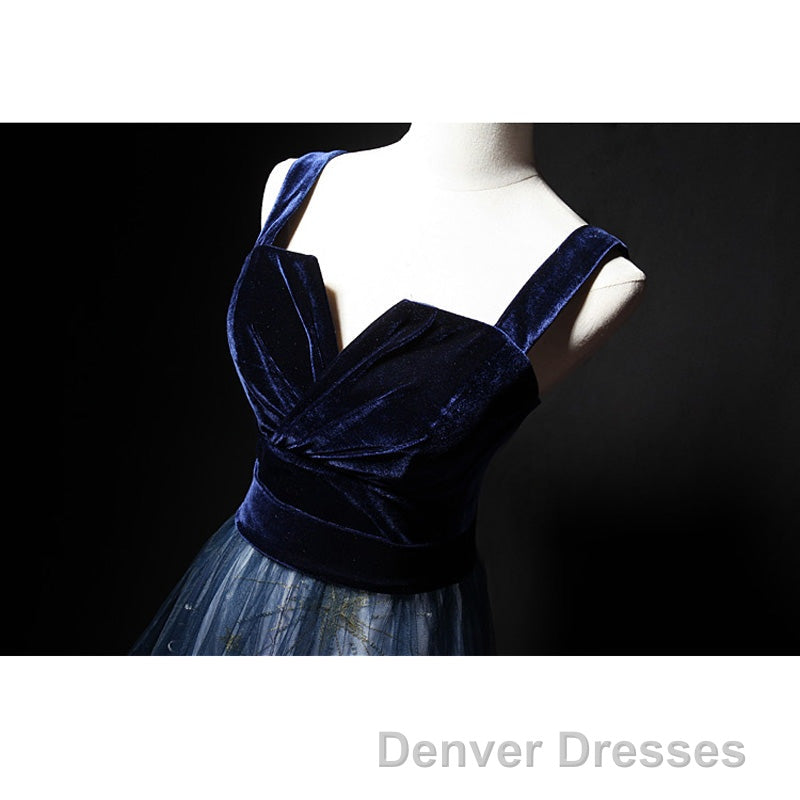Elegant Long Lace Up Velvet Tulle Prom Dress Modest Party Gowns