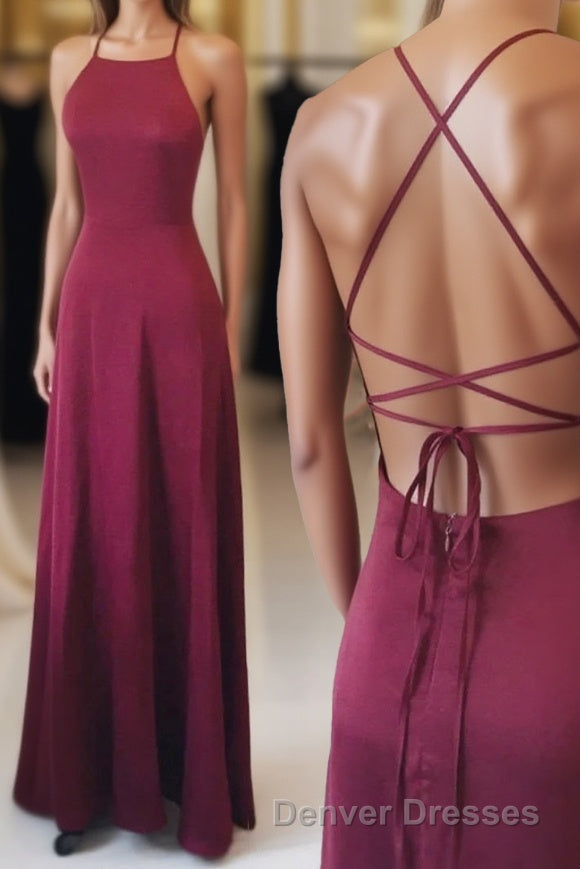 A-line Spaghetti Straps Long Backless Floor Length Bridesmaid Dress Party Dress