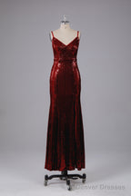 Mermaid Sequins Spaghetti Straps Long Bridesmaid Dresses