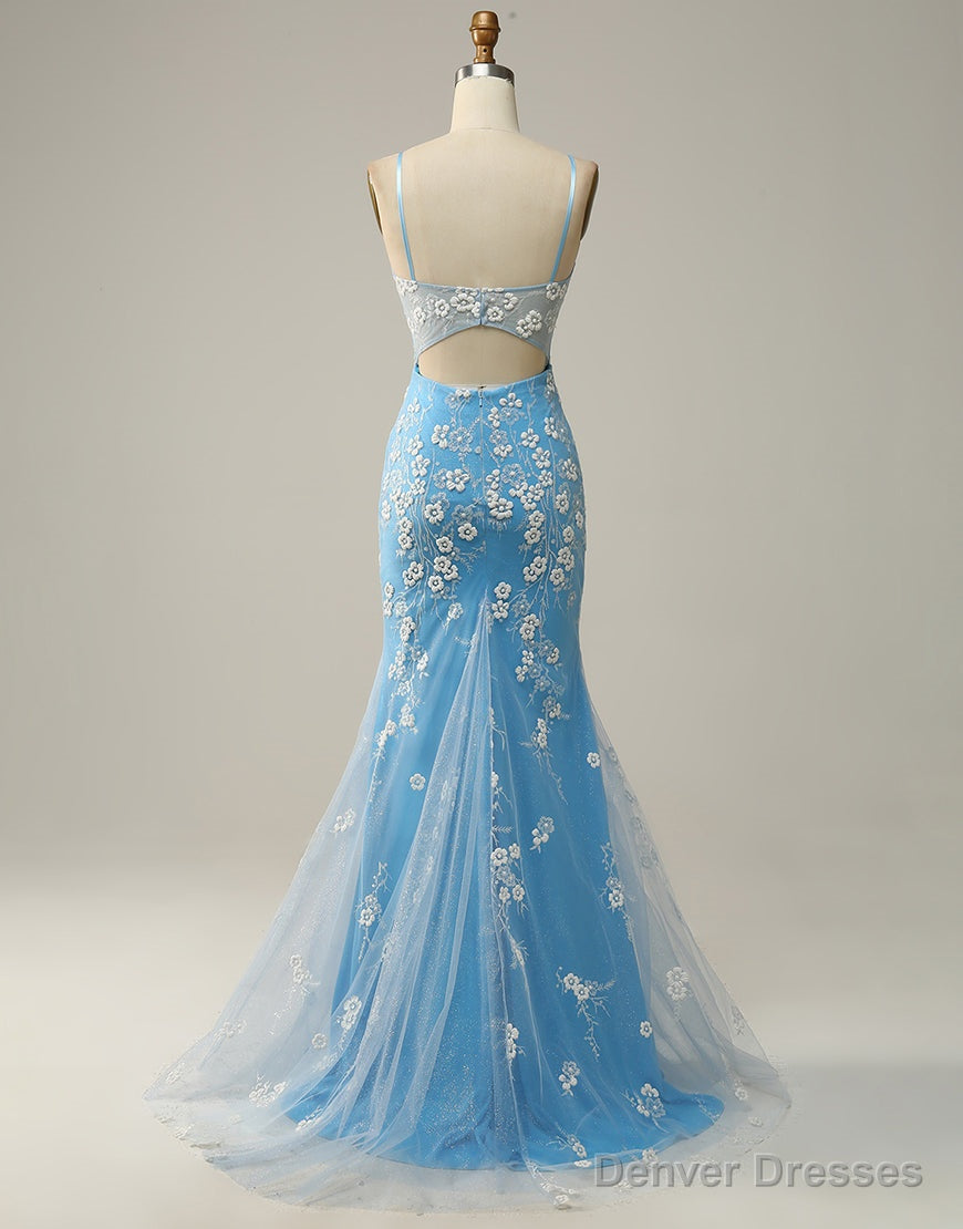 Mermaid Spaghetti Straps Key Hole Back Prom Dress With Split