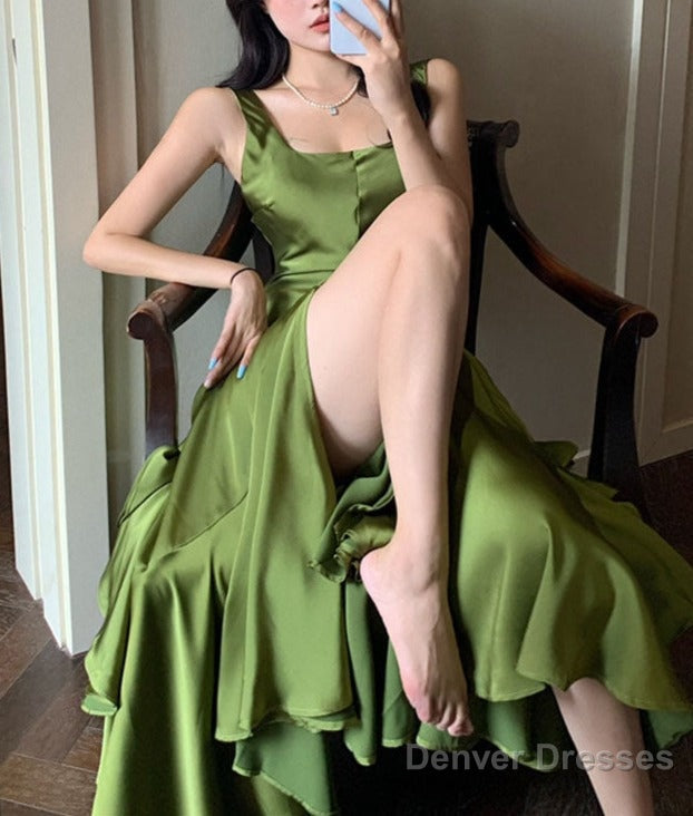 Green Backless Ruffles A-Line Long Prom Dress Secondary image