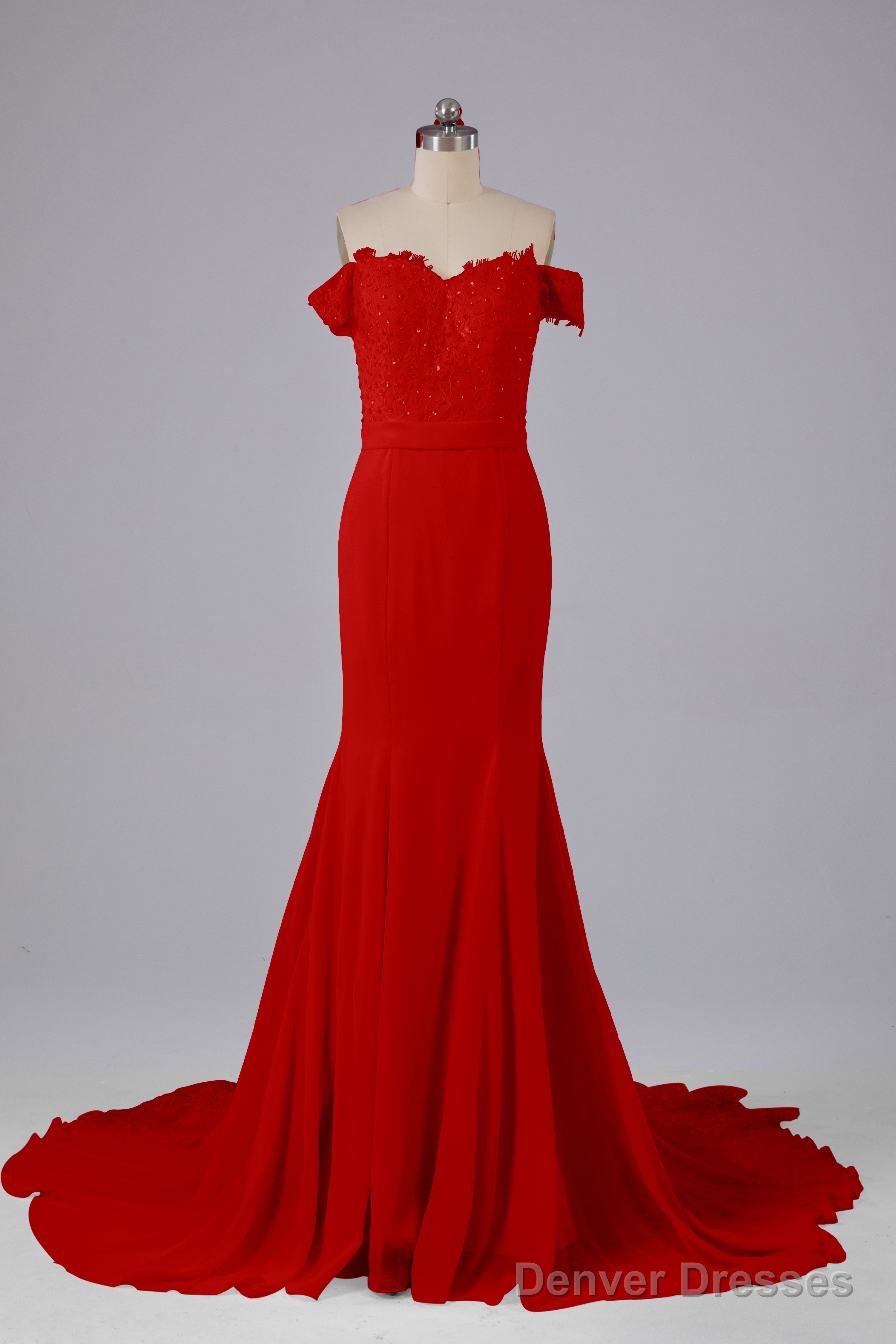 Off The Shoulder Hourglass Court Train Bridesmaid Dresses