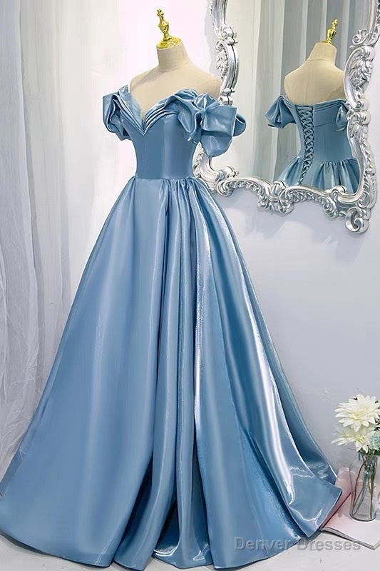 Off Shoulders Ball Gown Poofy Dusty Blue Prom Dress Main image