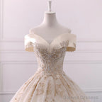 Off The Shoulder Ball Gown Sweetheart Wedding Dress, Long Appliques Bridal Dress