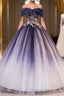 Ombre Ball Gown Prom Dress Quinceanera Dress with Delicate Gold Appliques