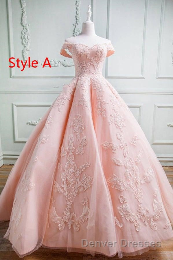 Gorgeous Pink Off The Shoulder Ball Gown Prom Dress With Appliques
