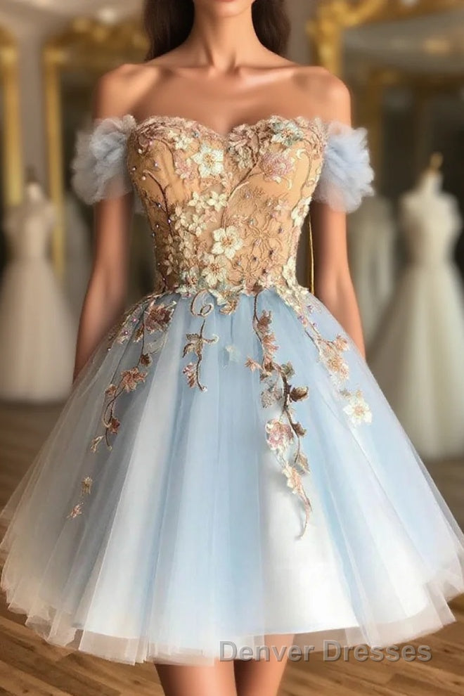 Pretty Lace Up Appliques Short Light Blue Homecoming Dress Main image