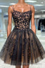 Black Spaghetti Straps Appliques Tulle Short Homecoming Dress