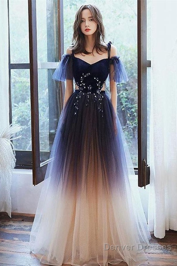 Blue Spaghetti Straps Long Princess Pretty Prom Dresses For Girls Main image