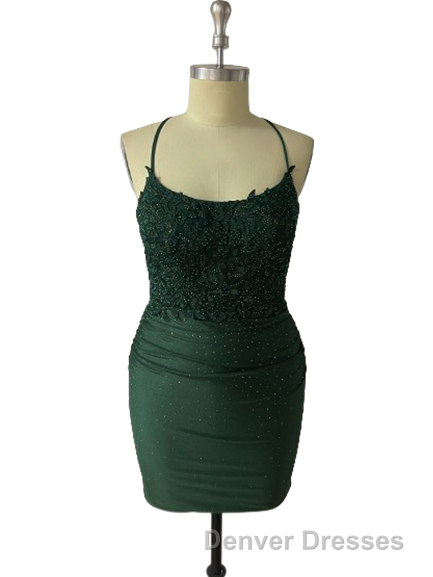 Spaghetti Straps Open Back Short Homecoming Dress