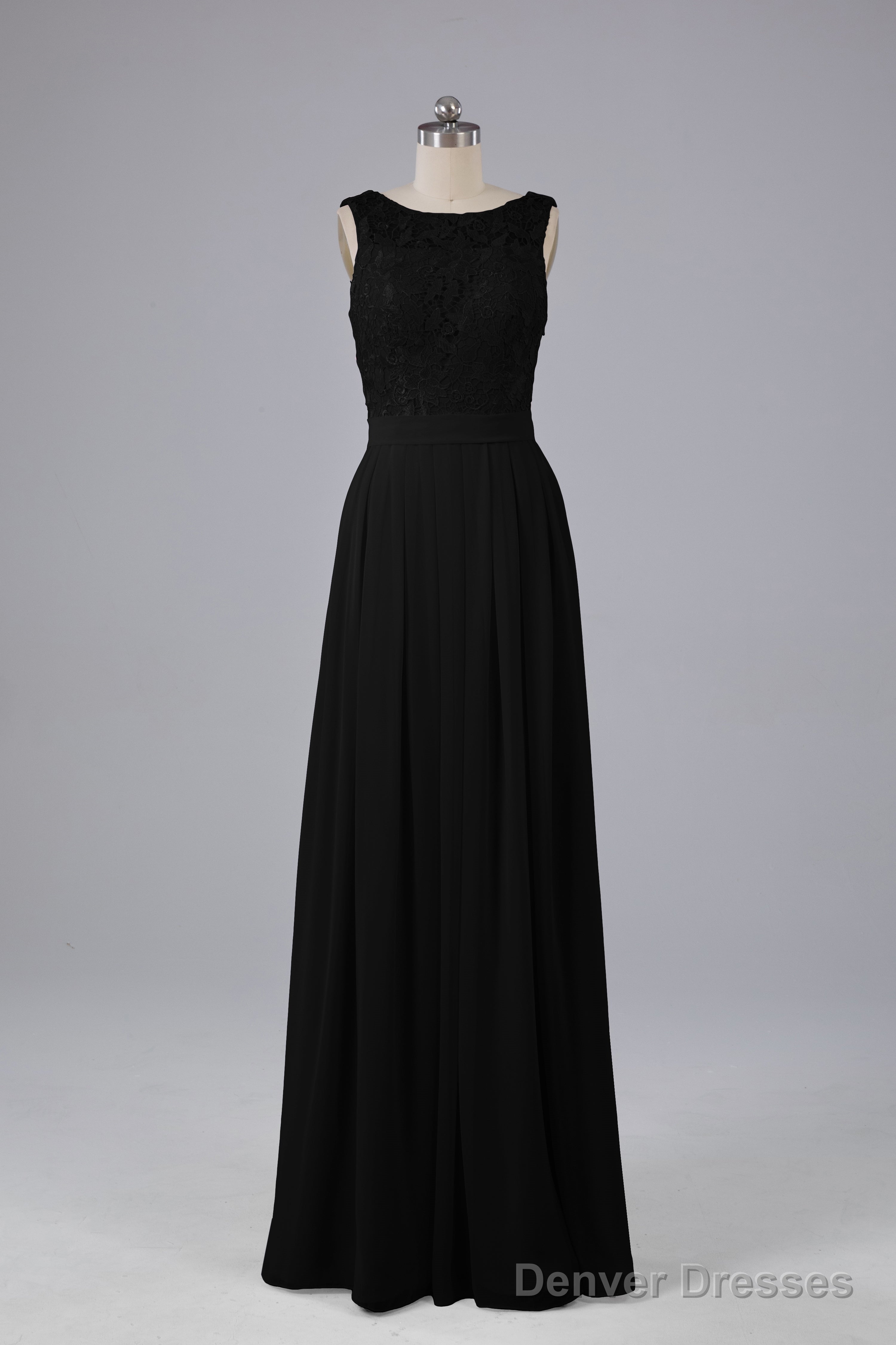 A-line Lace Top Floor Length Chiffon Bridesmaid Dresses