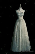 Beautiful A line Sage Green Long Tulle Prom Dress