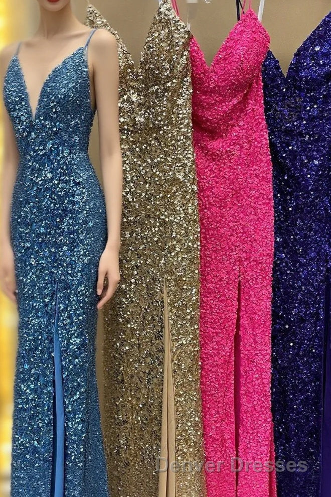 Mermaid Purple Sequin Long Prom Dress with Slit Main image