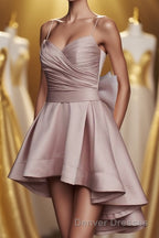 High Low Style Sweetheart Bow Back Satin homecoming Dress