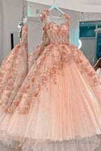 Princess Sparkly Sweetheart Prom Dress with 3d Flowers, Pink Quinceanera Dress