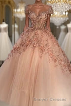 Princess Sparkly Sweetheart Prom Dress with 3d Flowers, Pink Quinceanera Dress