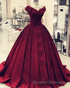 ball gown satin  lace v neck prom Dress