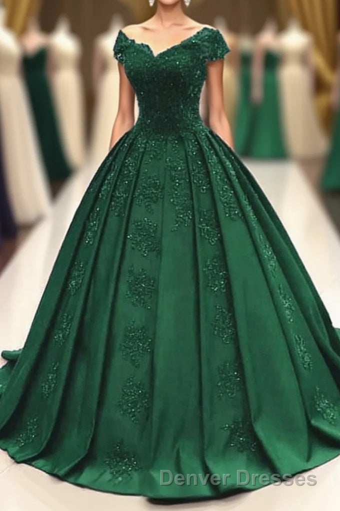 ball gown satin  lace v neck prom Dress