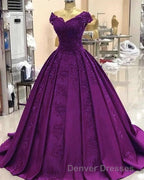 ball gown satin  lace v neck prom Dress