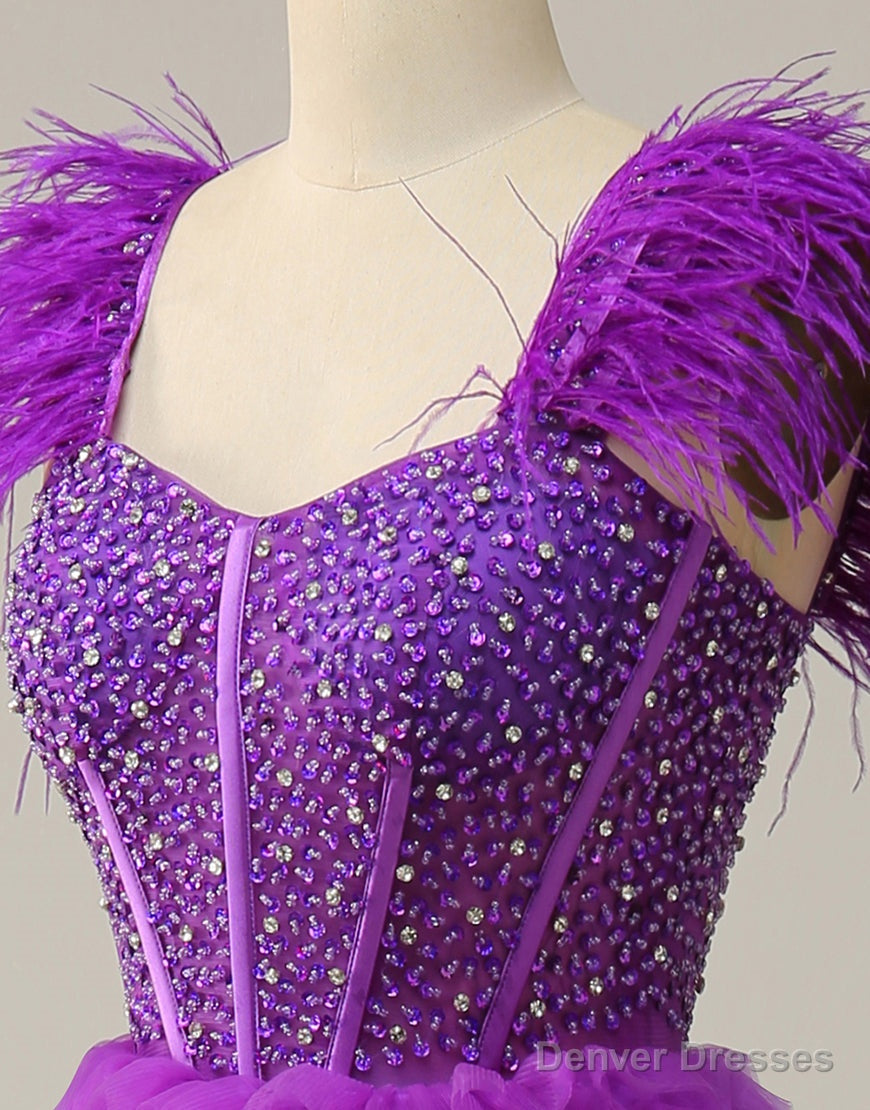 Purple A-Line Ruffle Glitter Long Prom Dress With Split