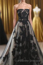 Charming Lace Appliqued Strapless With Chapel Train Wedding Dress