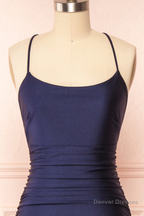 Sexy Mermaid Halter Sleeveless Navy Blue Long Prom Dresses