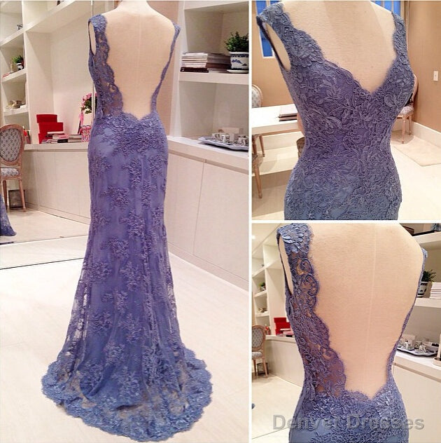 Long Prom Dress, Lace Prom Dress, Purple Prom Dress, Backless Prom Dress, Cheap Prom Dress, Long Evening Dress