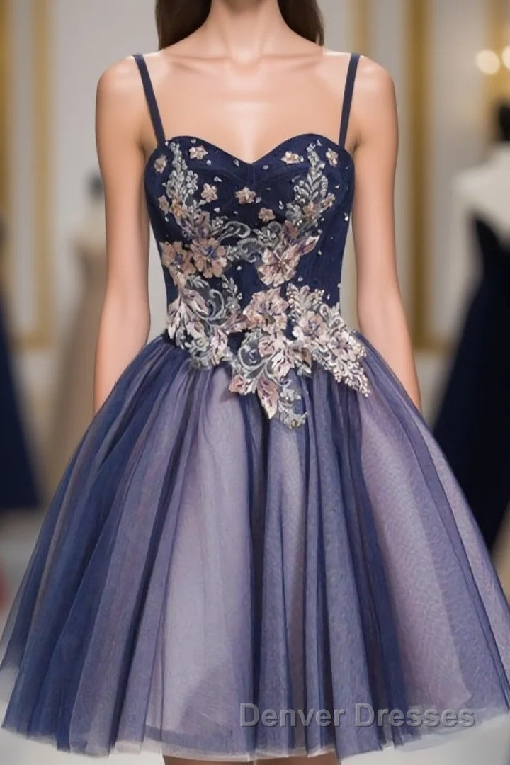 Cute Lace Tulle Short A Line Prom Dress, Homecoming Dress