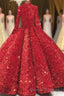 Glitter High Neck Open Back Lace Up Ball Gown Prom Dress