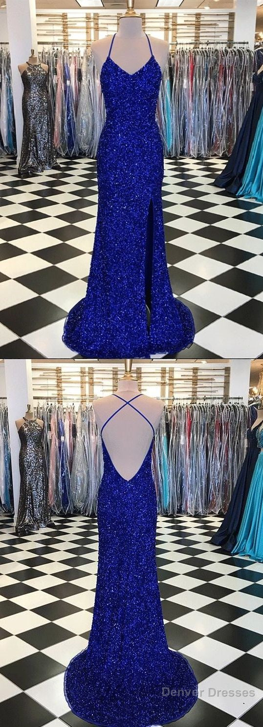 Royal Blue Sequin Long Sexy Sparkly Prom Dress Gown Low Back Evening Dress Secondary image