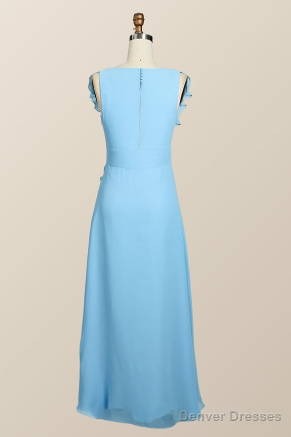 Blue Chiffon Ruffles Long Bridesmaid Dress Main image
