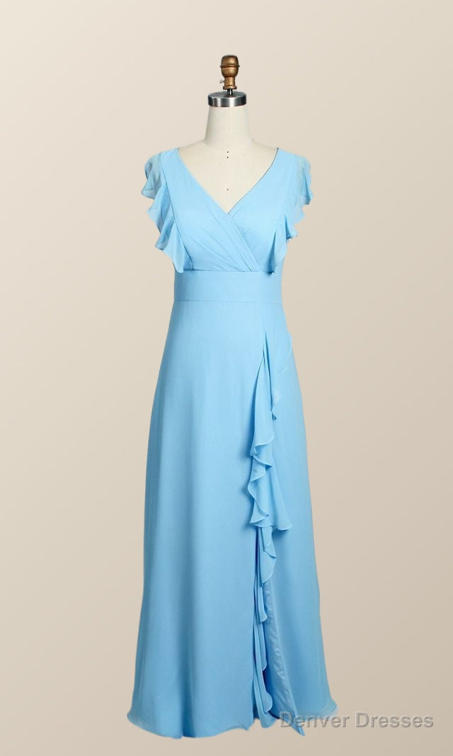 Blue Chiffon Ruffles Long Bridesmaid Dress Secondary image