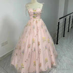 Luxury Floral Embroidery Long Pink Prom Evening Dresses Women Summer Party Formal Occasions Reception Dress