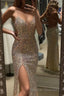 Mermaid Evening Dress Spaghetti Straps V Neck Prom Dress With Split