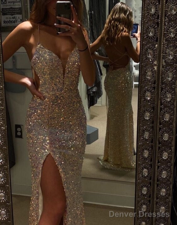 A-line V Neck Prom Dresses With Split Prom Evening Dress