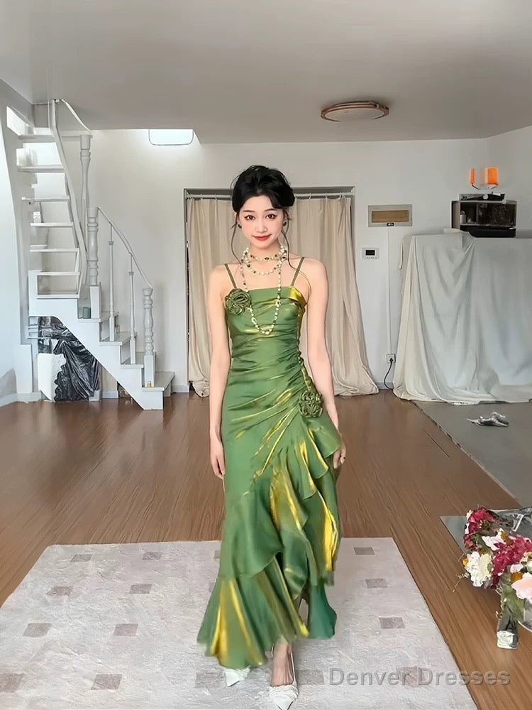 Mermaid Spaghetti Straps Prom Dresses Green Party Dress Main image