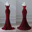 Sexy Mermaid Spaghetti Straps Sequin Burgundy Long Prom Dresses