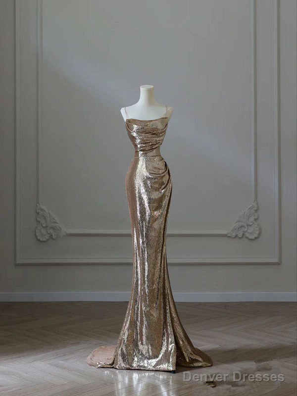 Modest Mermaid Sequin Long Prom Dresses Formal Graduation Party Dress Evening Dress Main image